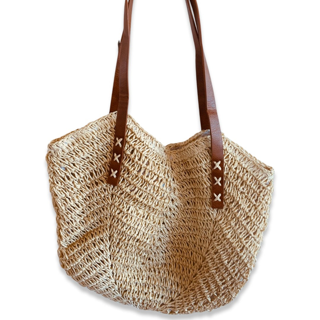 Straw Bag with Cotton Lining and Vegan Leather Handles - Dilly's Collections - Hair Beauty and Lifestyle Products Australia