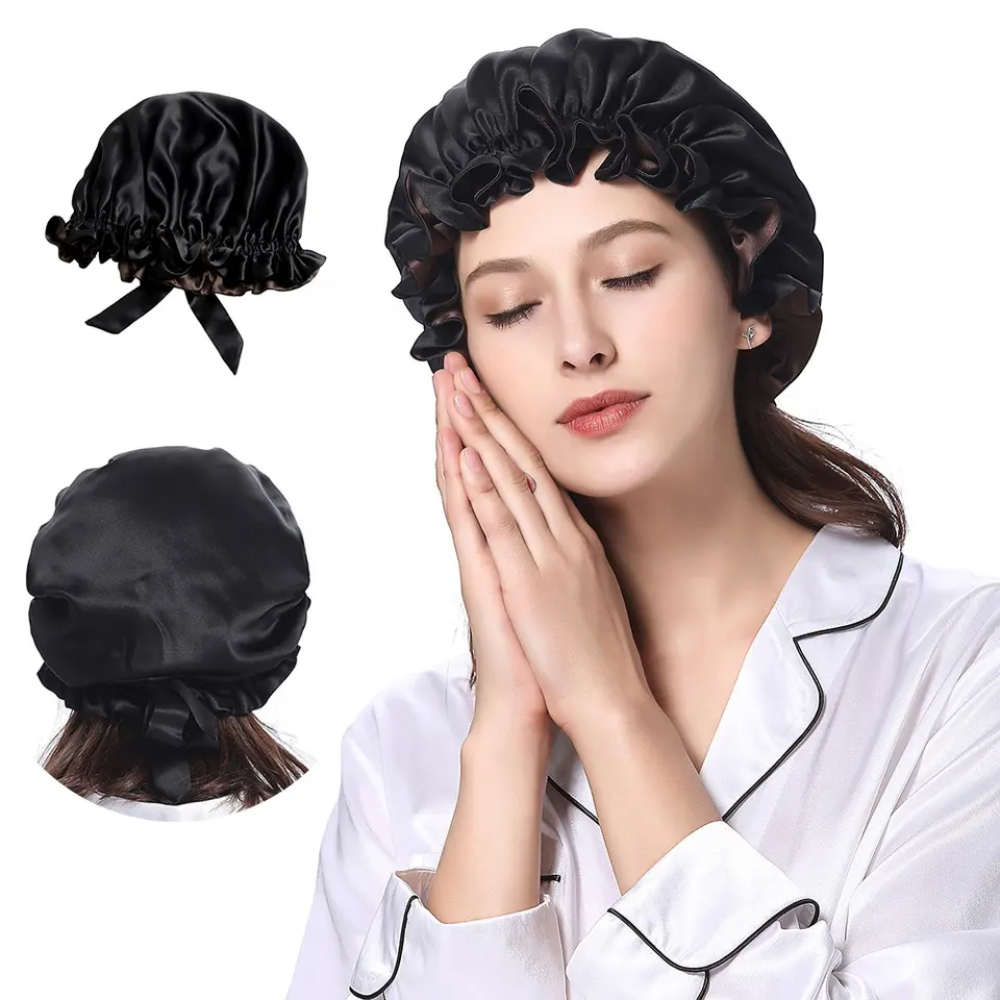 Black Silk Sleeping Cap - Mulberry Silk - Luxurious and Protective Sleepwear - Dilly's Collections -  Hair Beauty and Lifestyle Products Australia