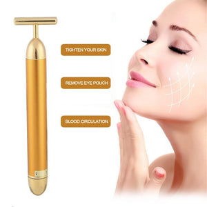 T Shape Facial Roller - Gold - Battery operated - Dilly's Collections - Hair Beauty and Lifestyle Products Australia
