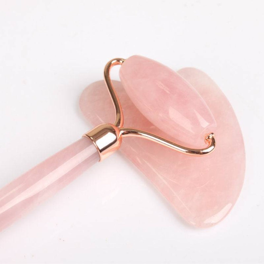 Facial  Roller and Gua Sha Set - Rose Quartz - 3-in-1 - Dilly's Collections -  Hair Beauty and Lifestyle Products Australia