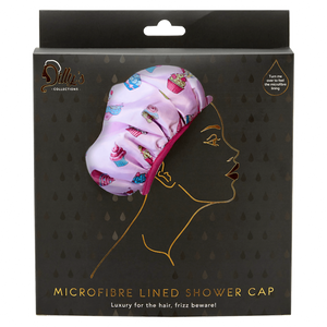 Cupcake Print Shower Cap - Microfibre Lined & Cosmetic Bag - Dilly's Collections - Hair Beauty and Lifestyle Products Australia