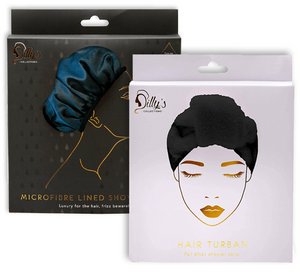 Shower Cap - Microfibre Lined  & Hair Turban - Black - Dilly's Collections -  Hair Beauty and Lifestyle Products Australia