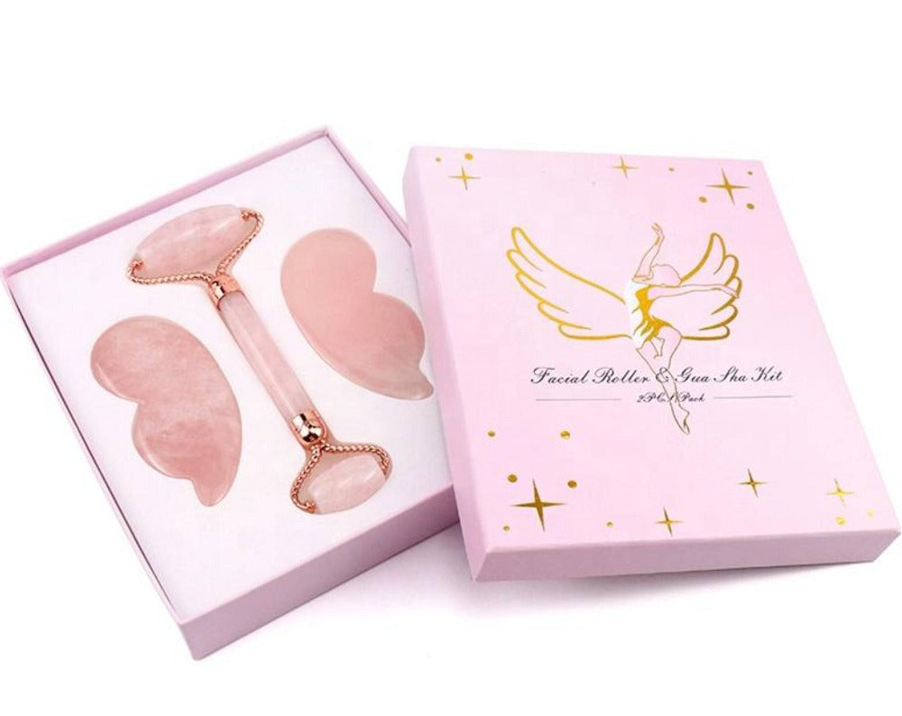 Facial Roller & Angel Gua Sha Skincare Set - Rose Quartz - Dilly's Collections -  Hair Beauty and Lifestyle Products Australia