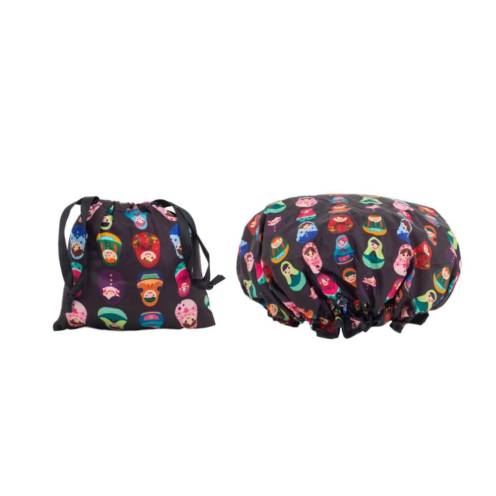 Every Day Shower Cap & Drawstring Bag  - Babushka Print  - Dilly's Collections - Hair Beauty and Lifestyle Products Australia