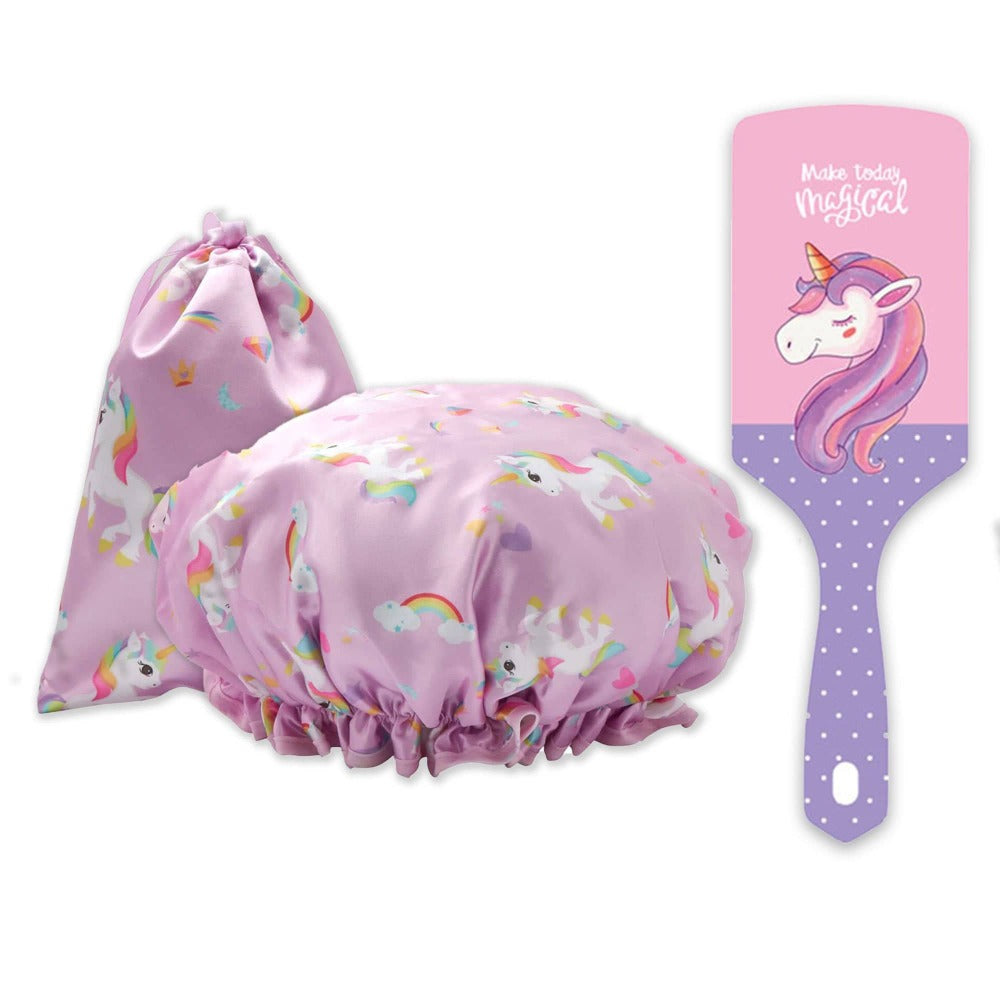 Every Day Shower Cap and Hair Brush - Unicorn Print - Dilly's Collections - Hair Beauty and Lifestyle Products Australia