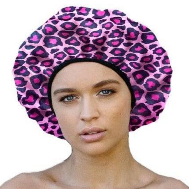 Pink Leopard Shower Cap - Microfibre Lined - Standard Size- Dilly's Collections -  Hair Beauty and Lifestyle Products Australia