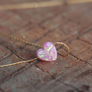 Pink Opal Heart Charm Necklace - Dilly's Collections -  Hair Beauty and Lifestyle Products Australia