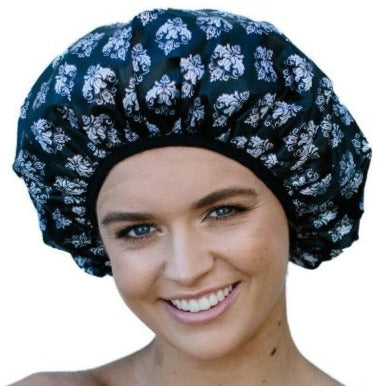 Damask Print Shower Cap - Microfibre Lined -  Standard Size - Dilly's Collections - Hair Beauty and Lifestyle Products Australia