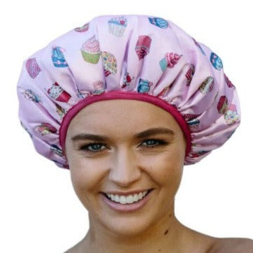 Cupcake Print Shower Cap - Microfibre Lined - Standard Size - Dilly's Collections - Hair Beauty and Lifestyle Products Australia