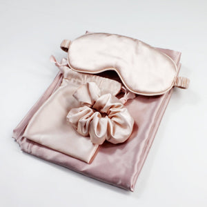 Satin Sleep Set - Pillow Case, Eye Mask & Scrunchie -  Champagne - Dilly's Collections - Hair Beauty and Lifestyle Products Australia