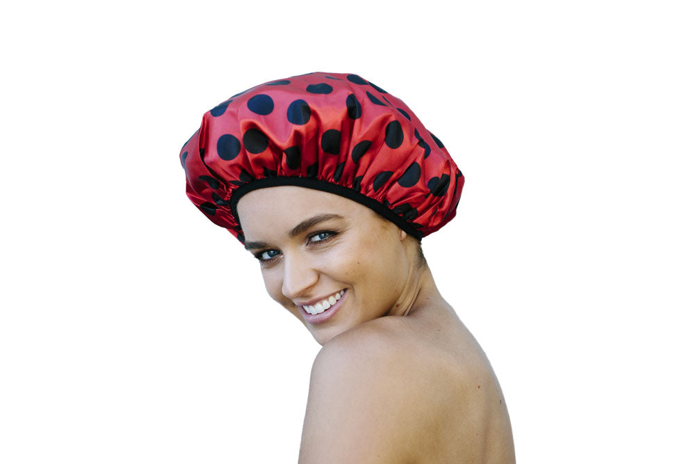 Shower Cap  - Microfibre Lined - Ladybug Print - Standard Size - Dilly's Collections -  Hair Beauty and Lifestyle Products Australia