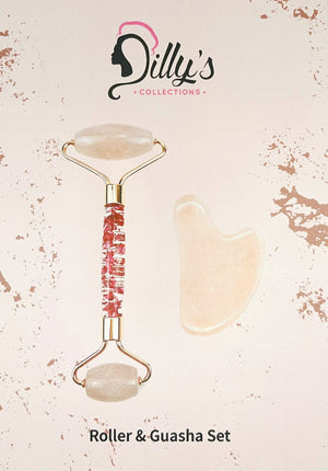 Facial Roller and Gua Sha Set - Nephrite Rose Quartz - Dilly's Collections - Hair Beauty and Lifestyle Products Australia
