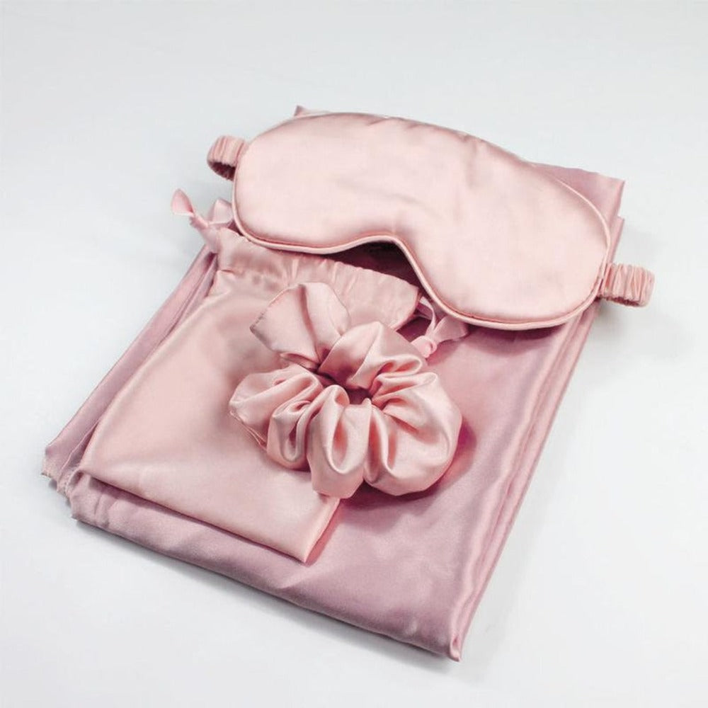 Satin Sleep Set - Pillow Case, Eye Mask & Scrunchie - Pink - Dilly's Collections - Hair Beauty and Lifestyle Products Australia