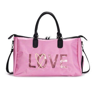 Duffle Bag - With Shoe Storage - Pink 'Love'  - Dilly's Collections - Hair Beauty and Lifestyle Products Australia