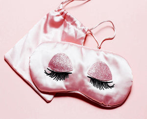 Eye Mask With Glitter Eye Lashes - 100% Mulberry Silk - Pink - Dilly's Collections - Hair Beauty and Lifestyle Products Australia