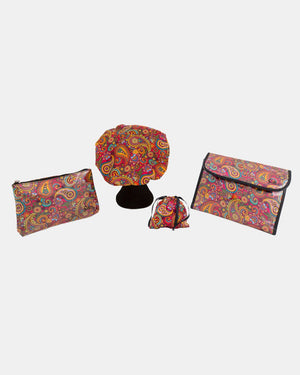 Retro Paisley Travel Set - Shower Cap, Hanging Bag, Medium Cosmetic Bag - Dilly's Collections - Hair Beauty and Lifestyle Products - Australia