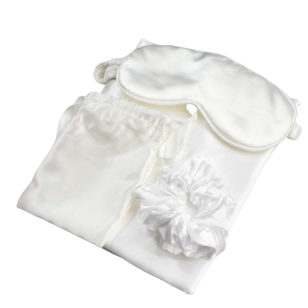 Satin Sleep Set - Pillow Case, Eye Mask & Scrunchie - White - Dilly's Collections - Hair Beauty and Lifestyle Products Australia